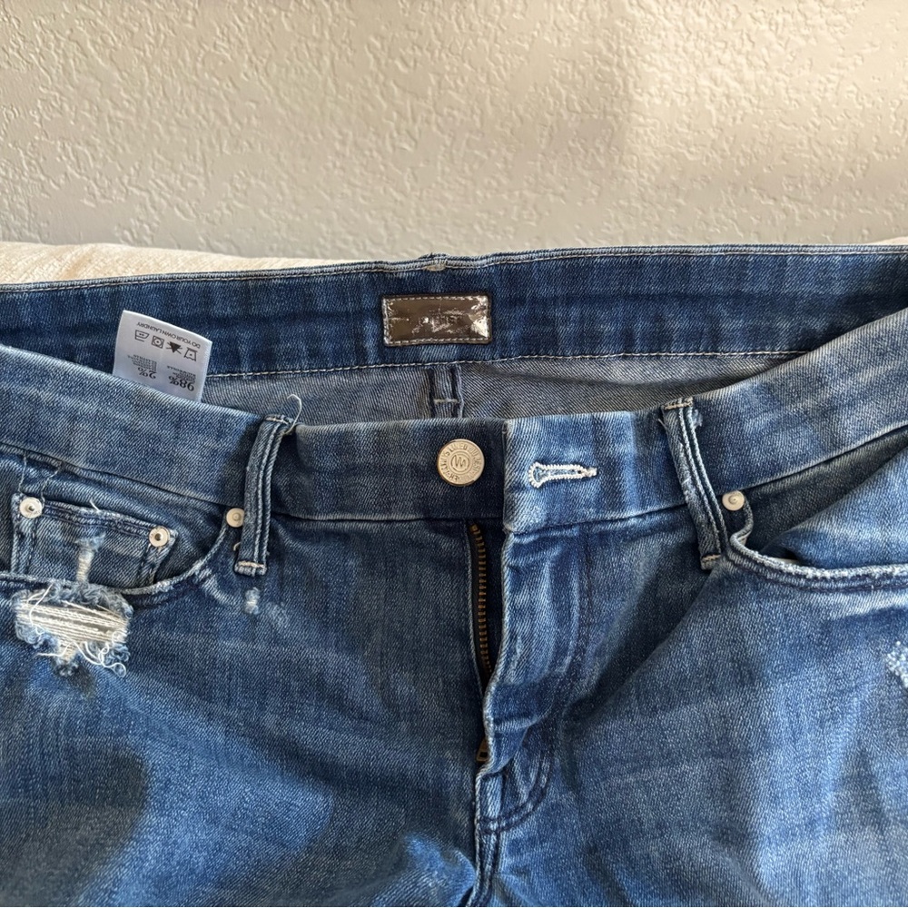 MOTHER Blue Distressed Boyfriend Jeans